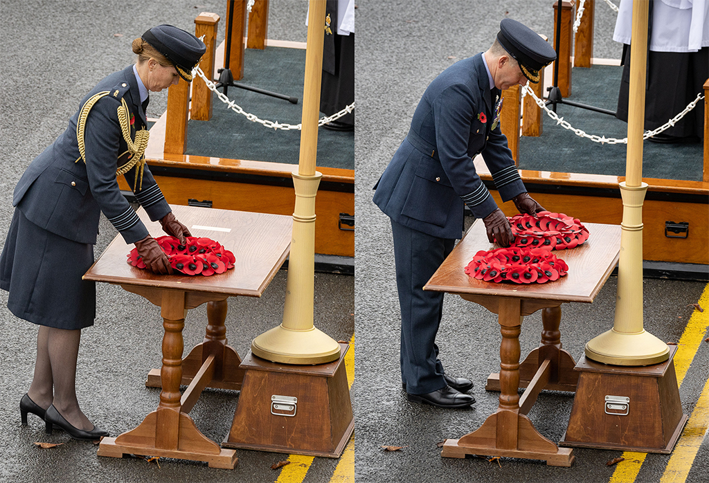 The Station Commander and Commander Air Wing laying wreaths during the Act of Remembrance.